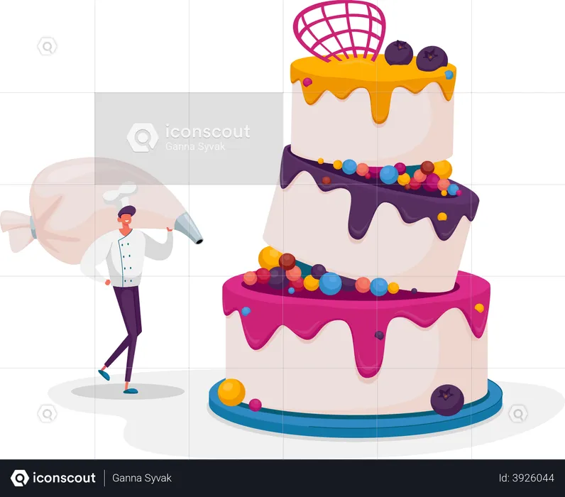 Man decorating cake  Illustration
