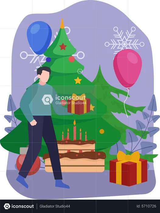 Man decorating christmas tree  Illustration