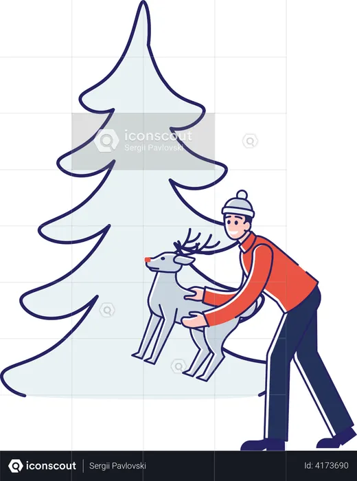 Man decorating Christmas tree  Illustration