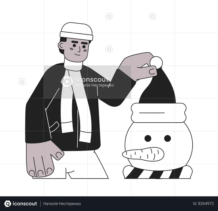 Man decorating snowman  Illustration