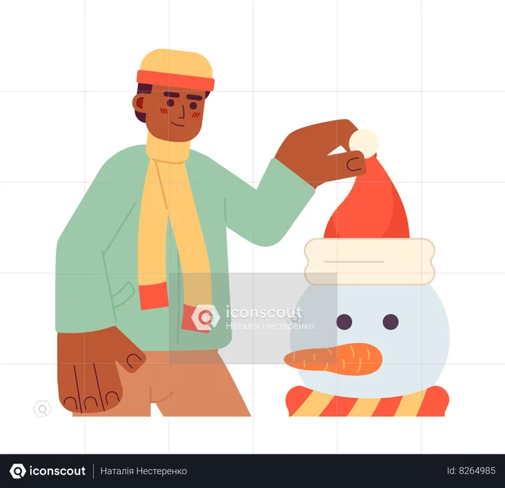 Man decorating snowman  Illustration