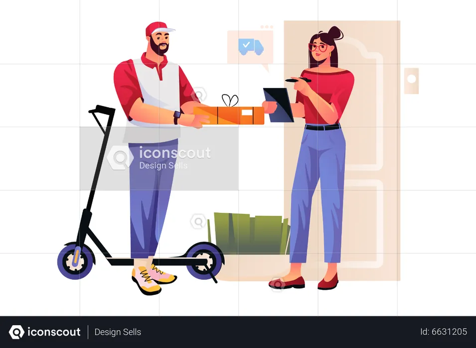Man deliver package to girl  Illustration