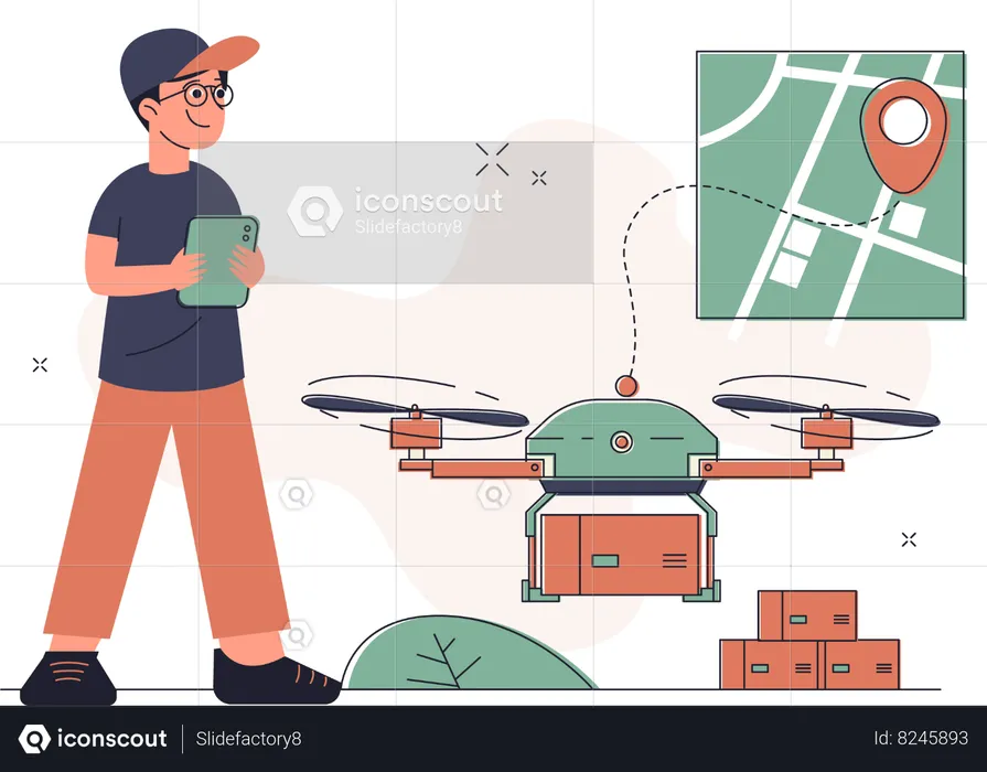 Man delivered package using drone  Illustration