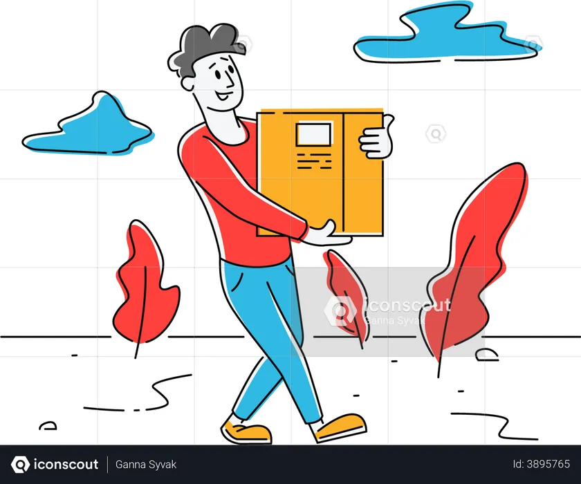 Man delivering courier parcel box  Illustration