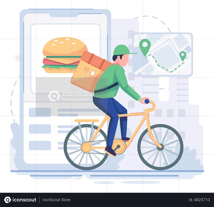 Man delivering food using bicycle  Illustration