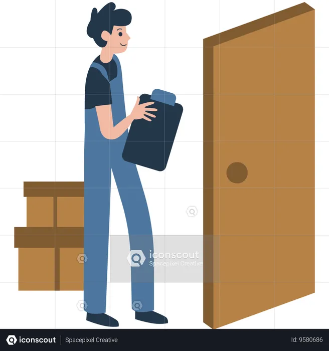 Man Delivers a Package to the Doorstep  Illustration