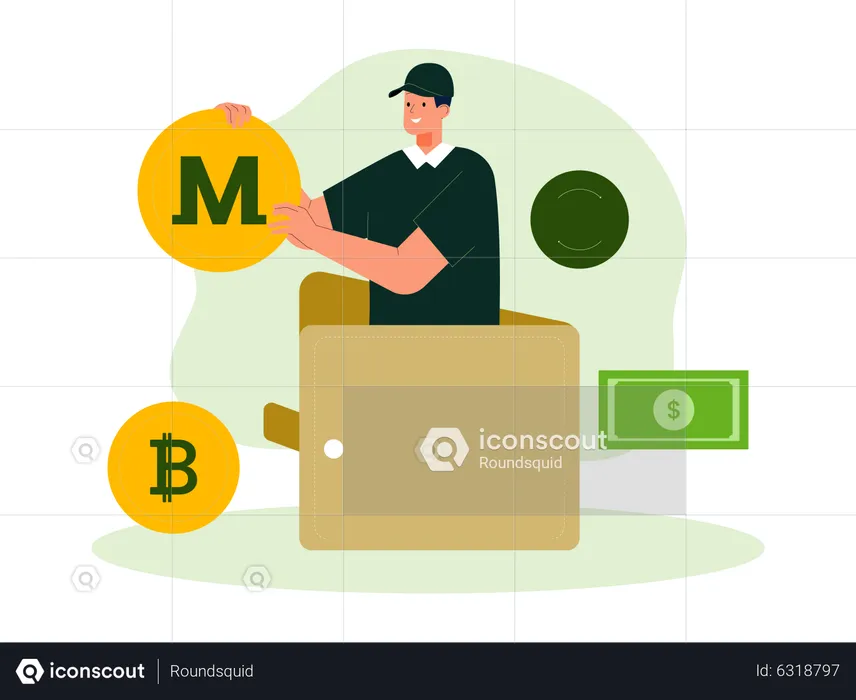 Man deposit monero in wallet  Illustration