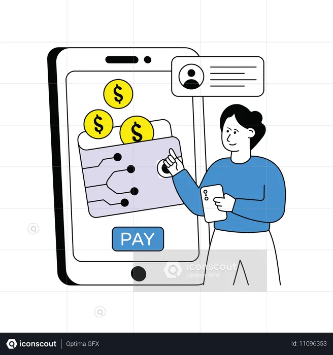 Man deposit money in Digital Wallet  Illustration