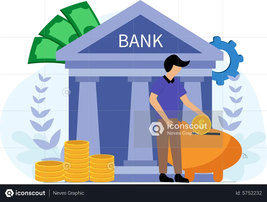 Man deposit money in savings  Illustration