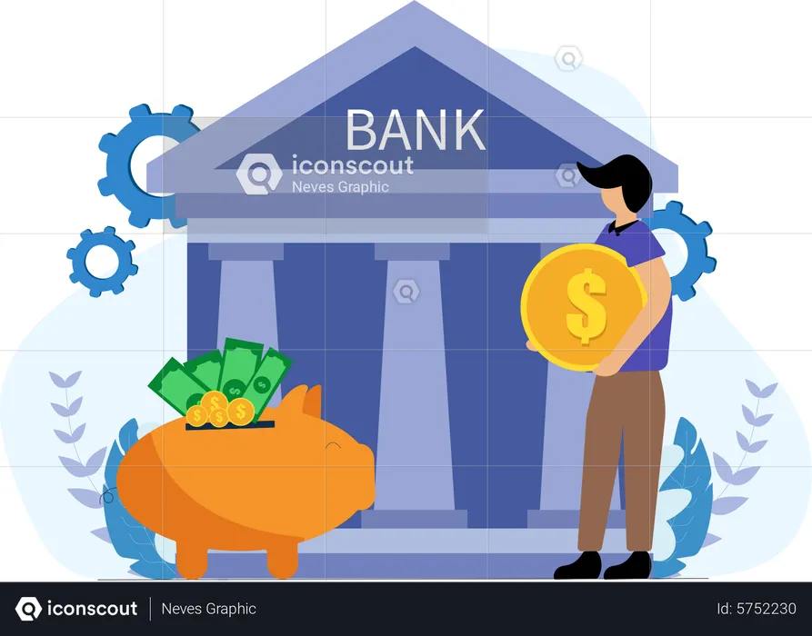 Man deposit money in savings account  Illustration