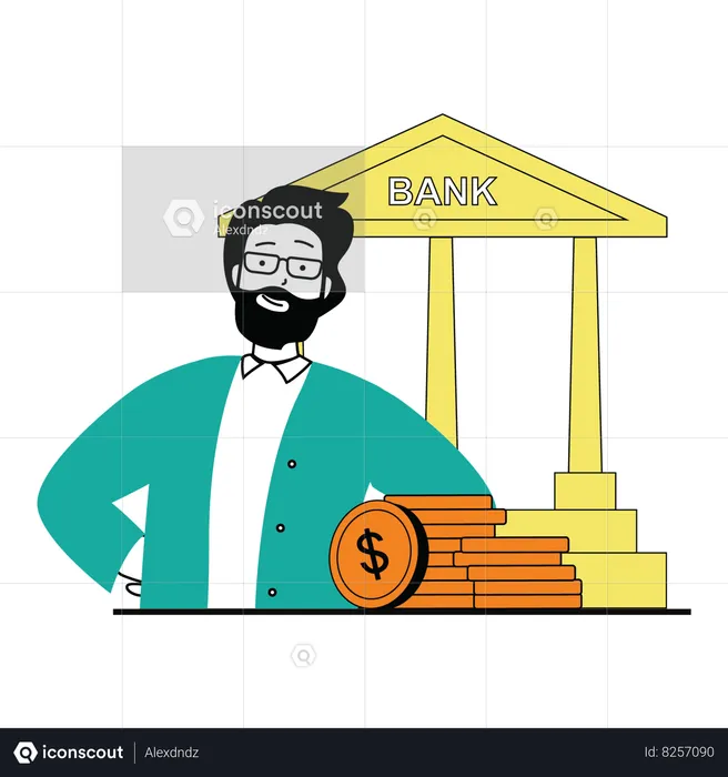 Man depositing money in bank  Illustration