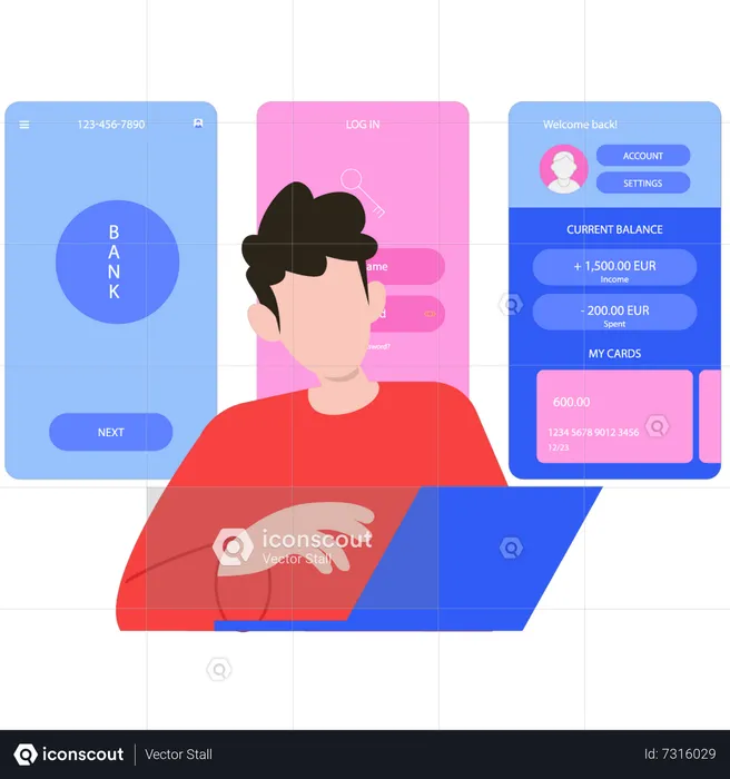 Man designing online banking app  Illustration