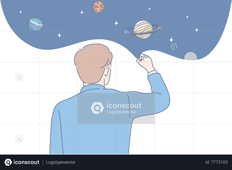 Man designing solar system  Illustration