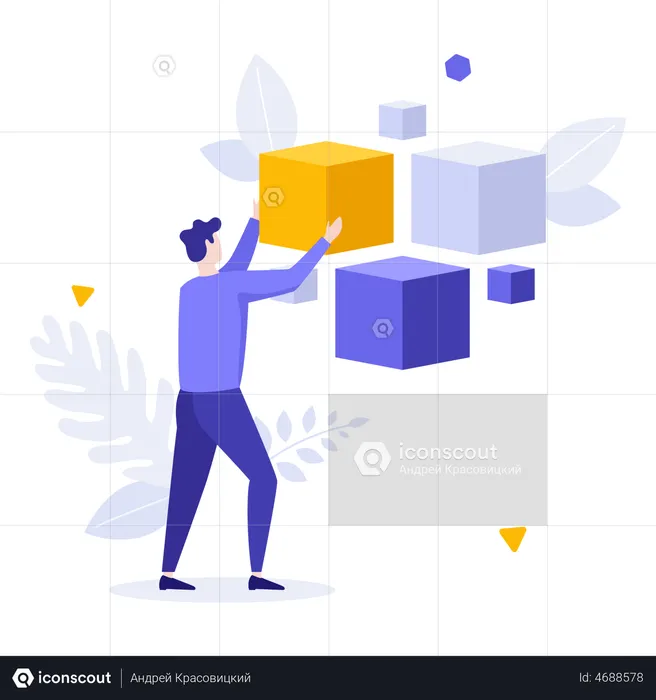 Man designing three-dimensional object  Illustration