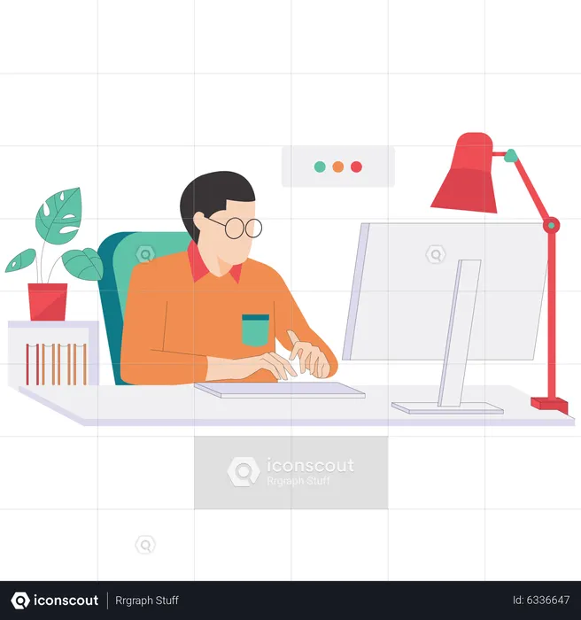 Man developer working on computer  Illustration