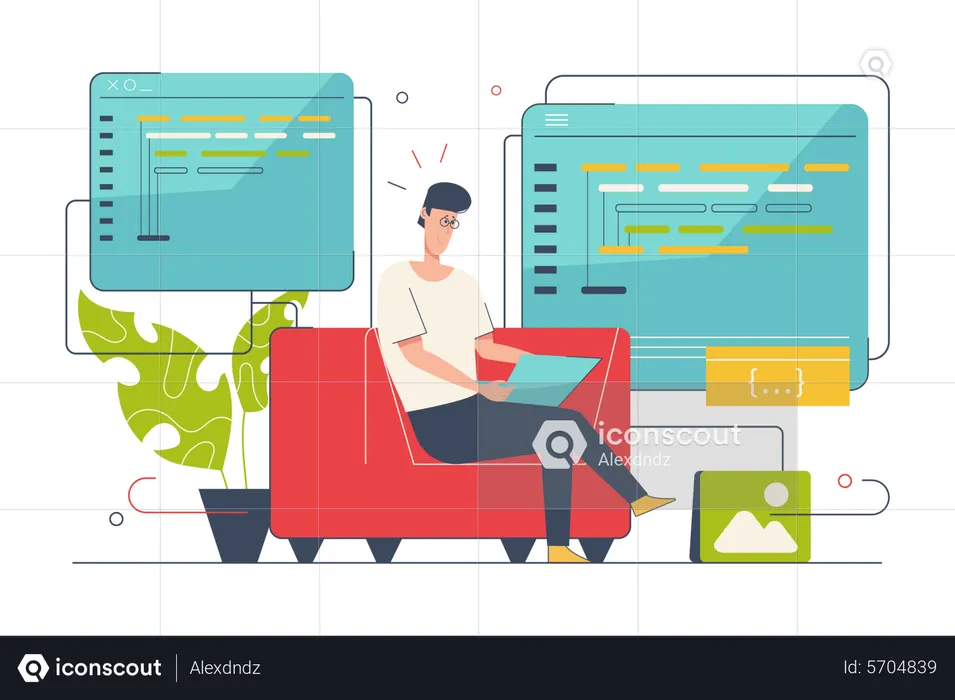Man developer working on project  Illustration
