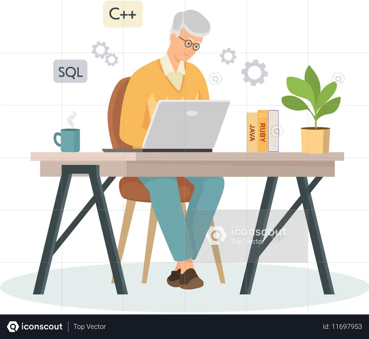Man Developer working on web layout  Illustration