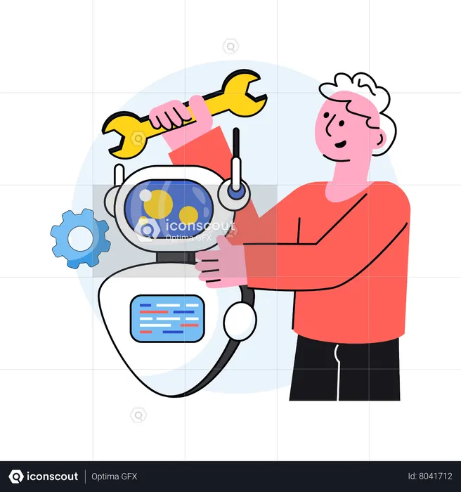 Man Developing a Robot Assistant  Illustration