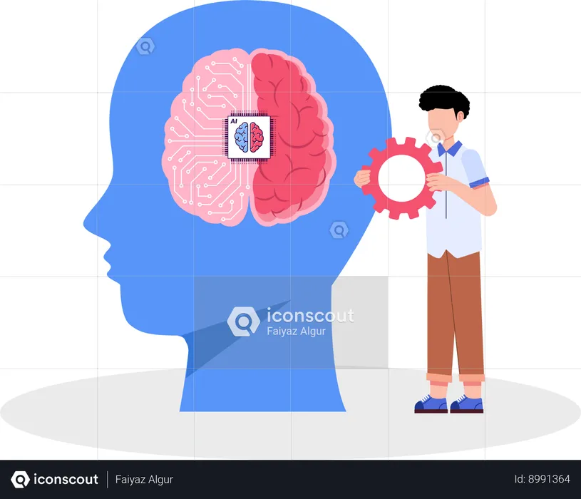Man developing Artificial brain  Illustration