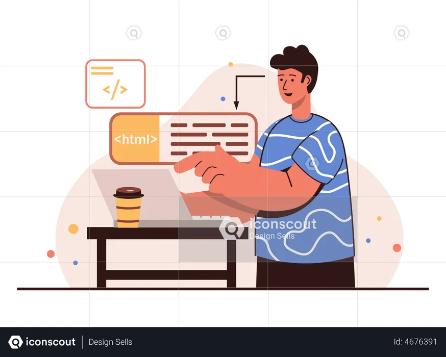 Man developing HTML website  Illustration