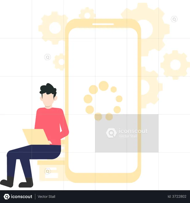 Man developing mobile application using laptop  Illustration