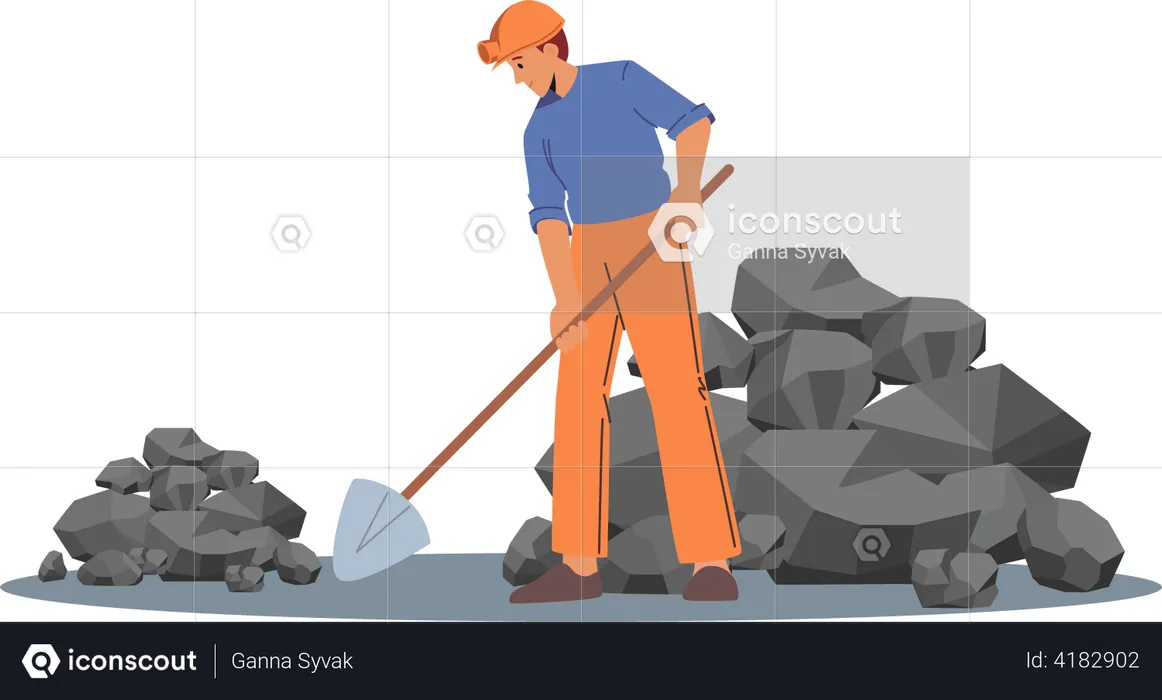 Man digging soil to extract coal  Illustration