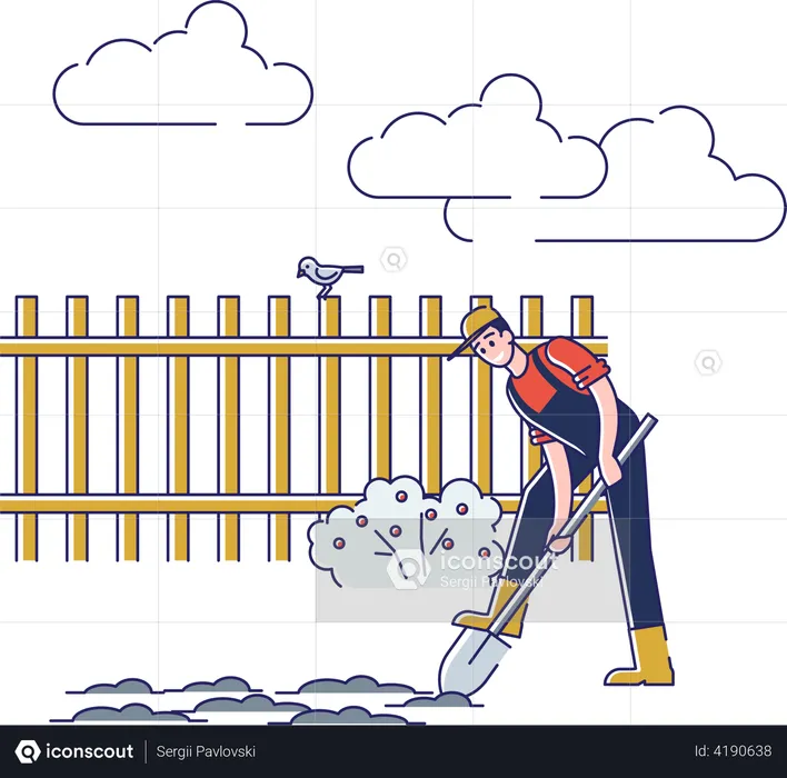 Man Digging Soil Use Shovel  Illustration