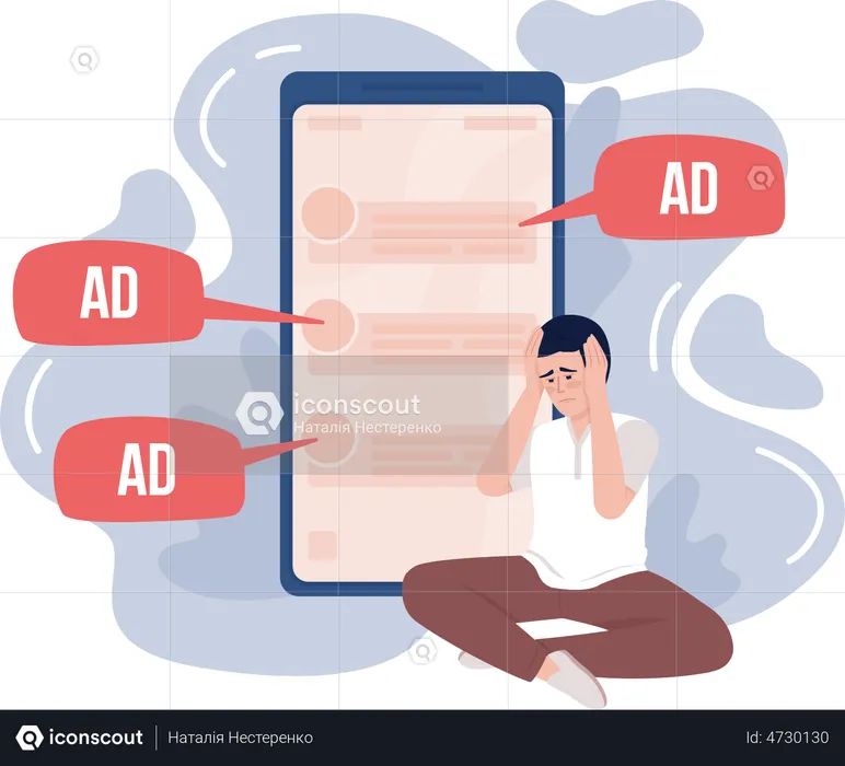 Man disappointed with annoying ads  Illustration