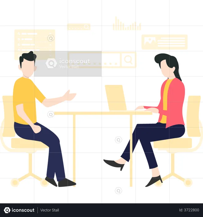 Man discussing about project with female developer  Illustration
