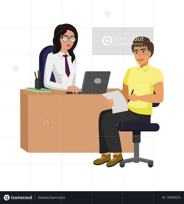 Man discussing with female manager  Illustration
