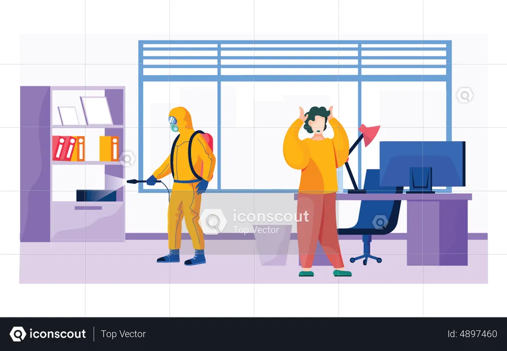 Man disinfecting office workplace  Illustration