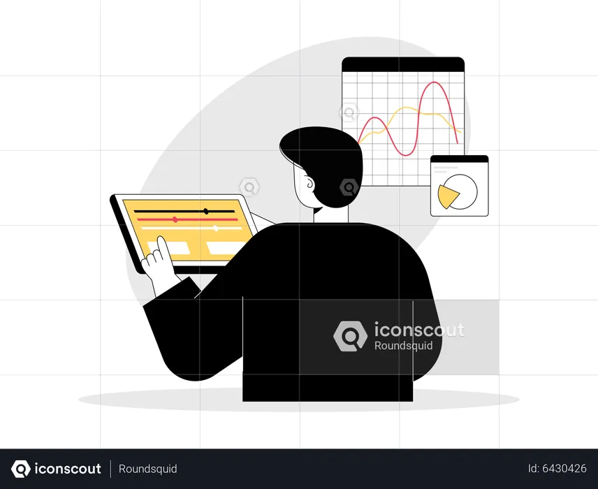 Man do technical analysis before making trade  Illustration