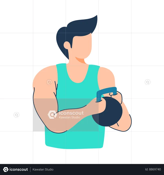 Man does kettlebell exercise  Illustration
