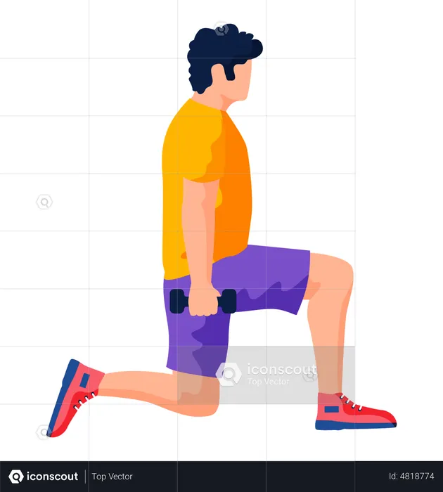 Man does morning exercises with sports equipment  Illustration