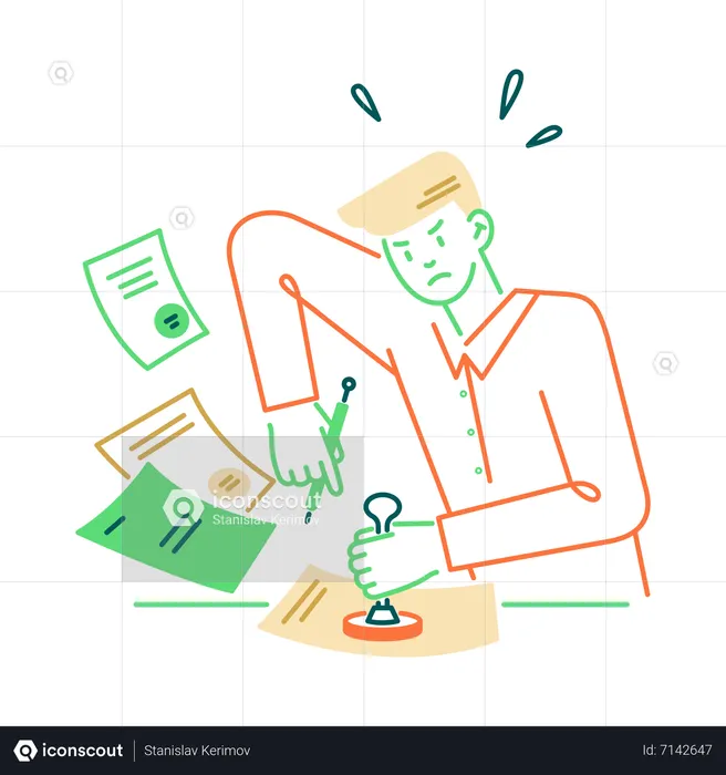 Man does not have time to sign papers  Illustration