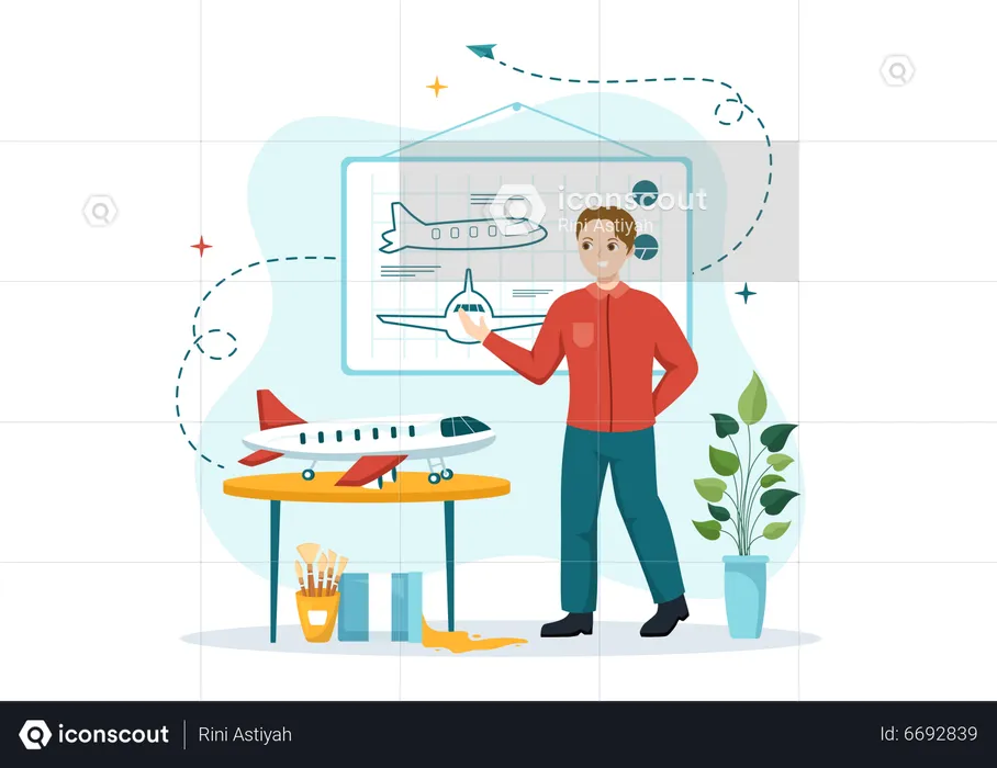 Man doing Aircraft Modelling and Crafting  Illustration