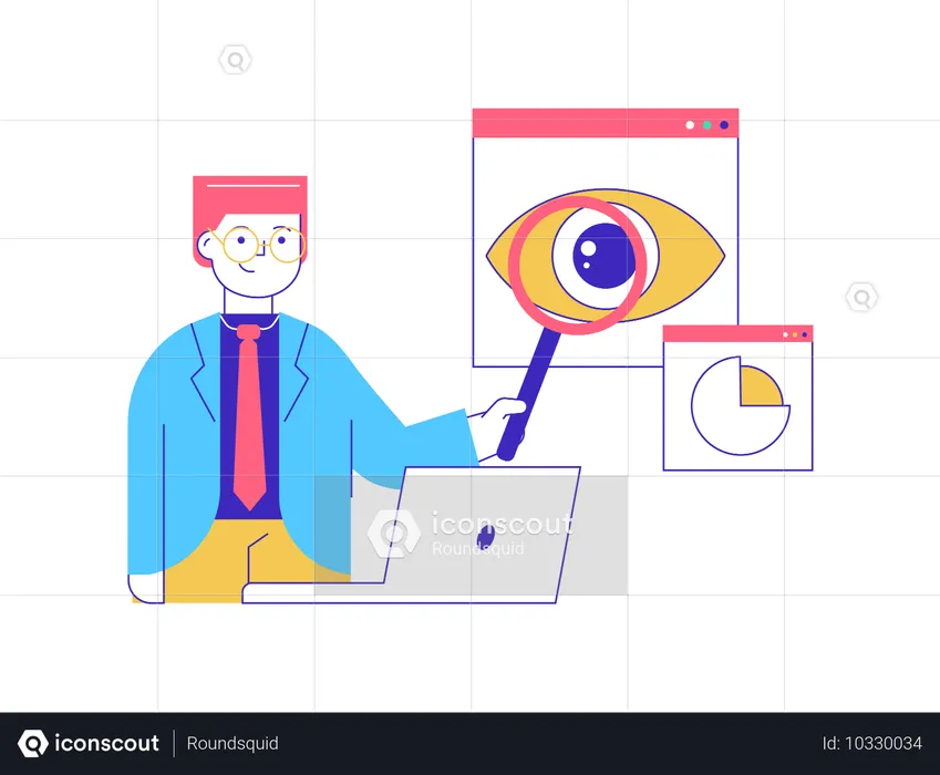 Man doing analysis of data  Illustration