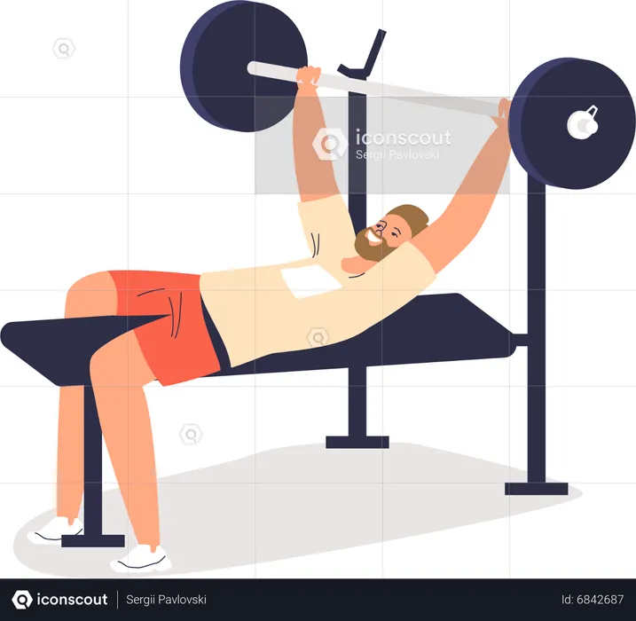 Man doing barbell gym press  Illustration