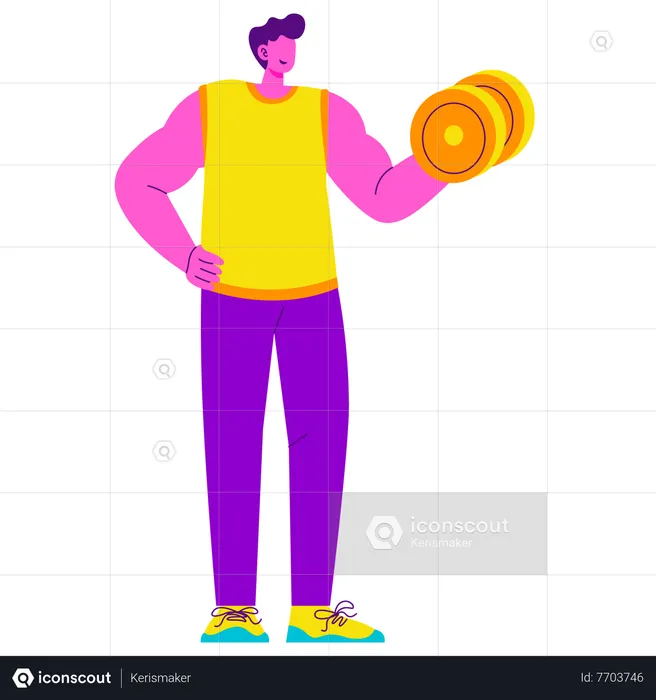 Man doing Bicep workout with dumbbell  Illustration