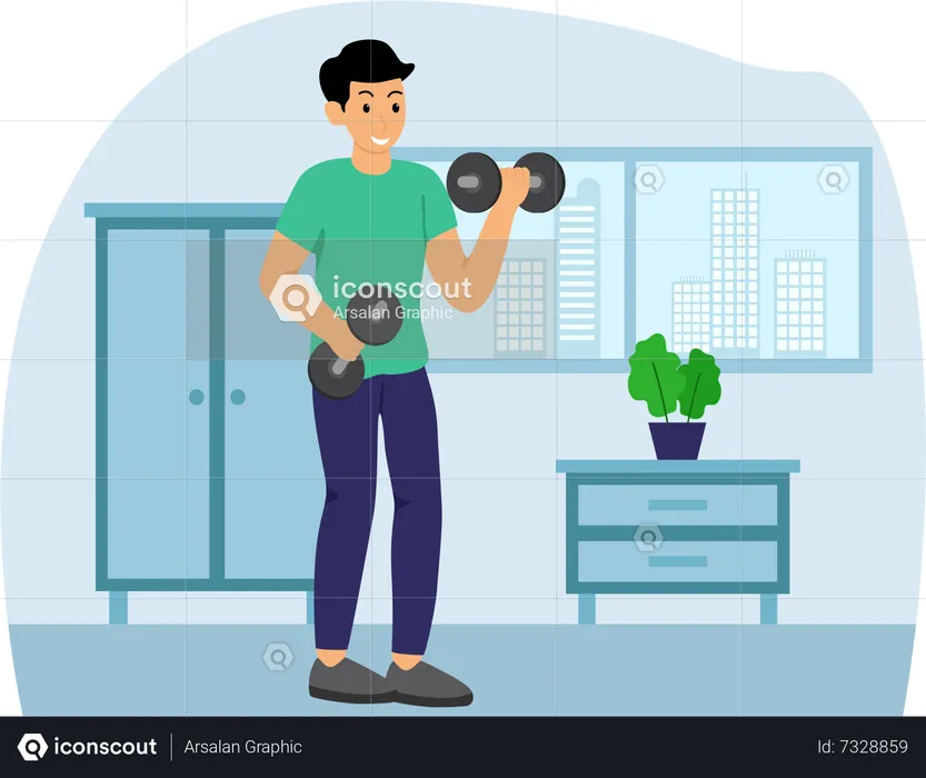 Man doing biceps workout  Illustration
