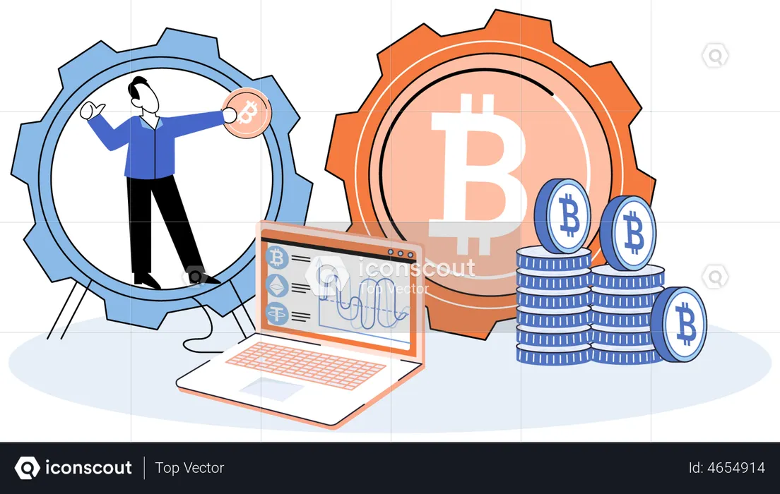 Man doing bitcoin analysis  Illustration