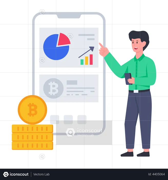 Man doing Bitcoin analysis on mobile  Illustration