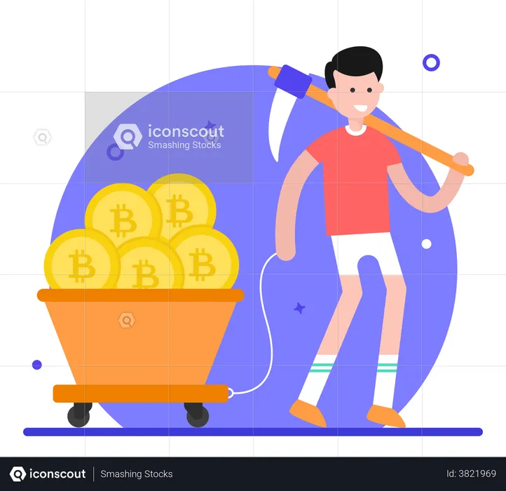 Man Doing Bitcoin Mining  Illustration