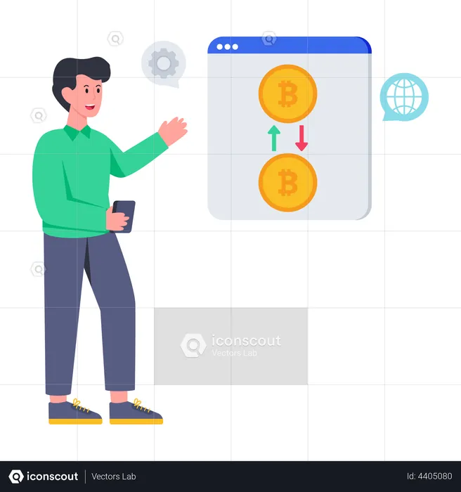 Man doing Bitcoin transfer  Illustration