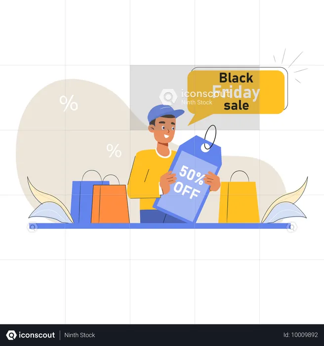 Man doing black friday shopping for festivals  Illustration