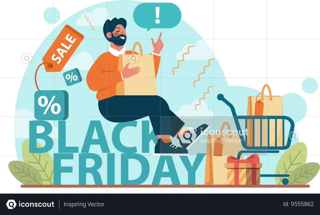 Man doing black friday shopping  Illustration