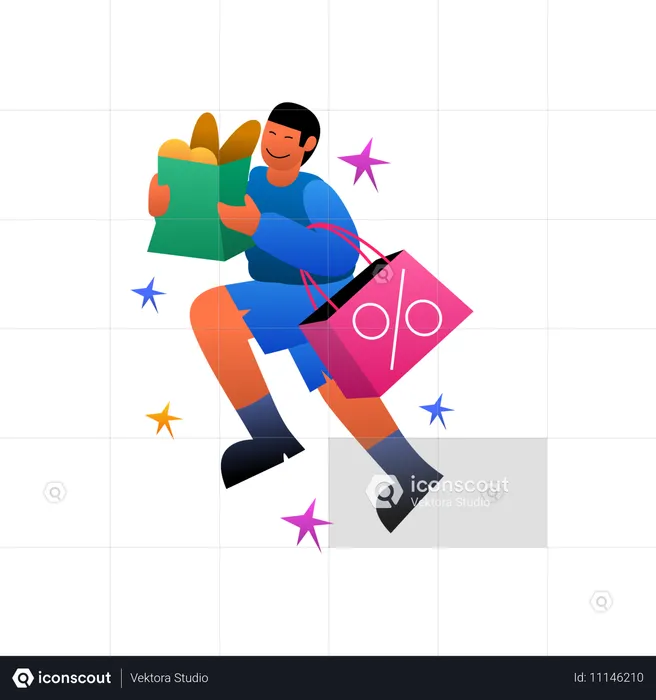 Man doing Black Friday shopping  Illustration