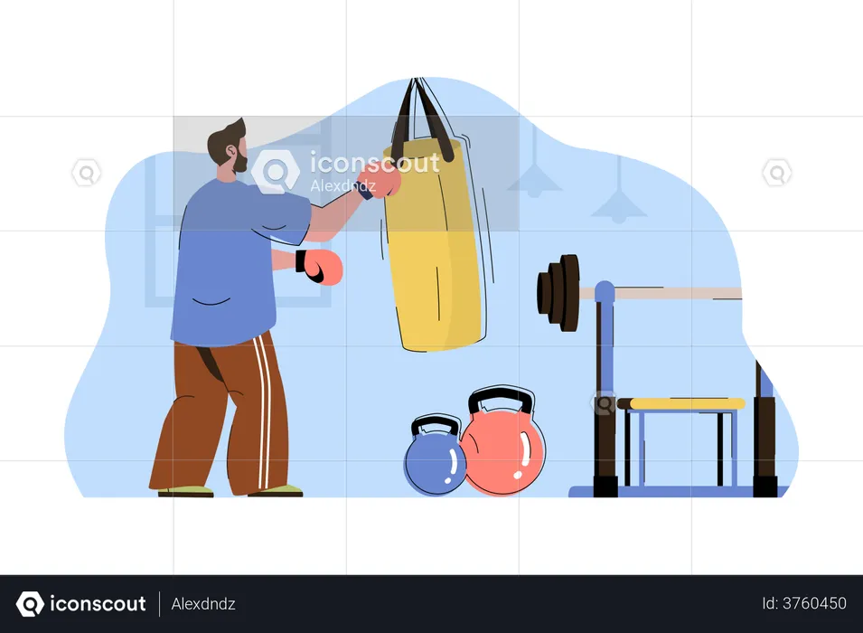 Man doing boxing practice  Illustration