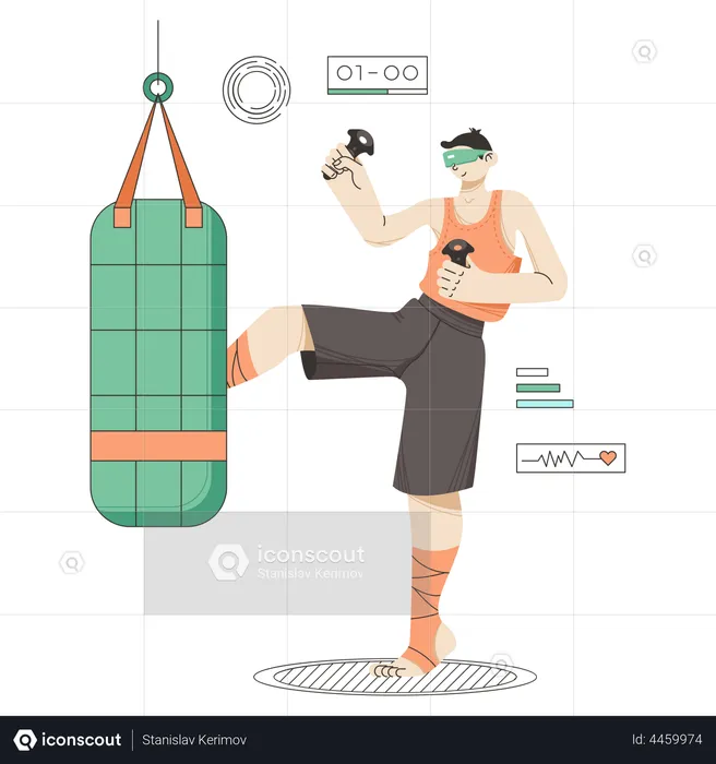 Man doing boxing using virtual technology  Illustration