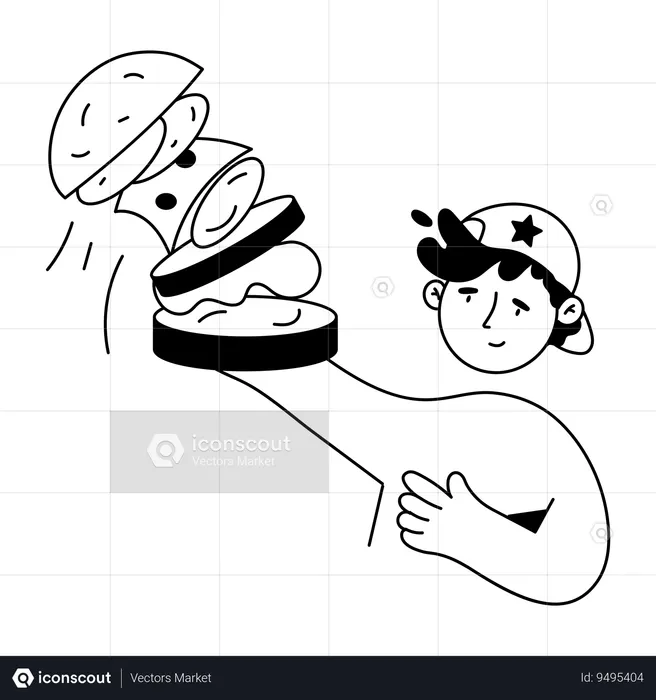 Man doing Burger Delivery  Illustration